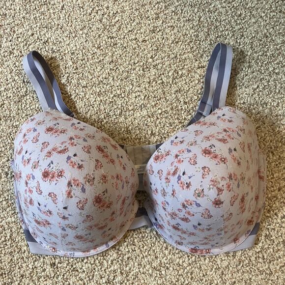 Cacique Womens Plunge Padded Underwire Bra Blue Floral Size 44H Cottage Garden - Picture 1 of 8